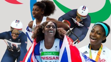5 photos of Kadeena cycling, sprinting and wearing her paralympic medals