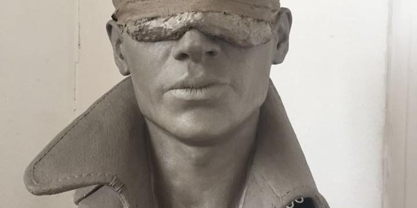 Sculpture in wax of head of a soldier