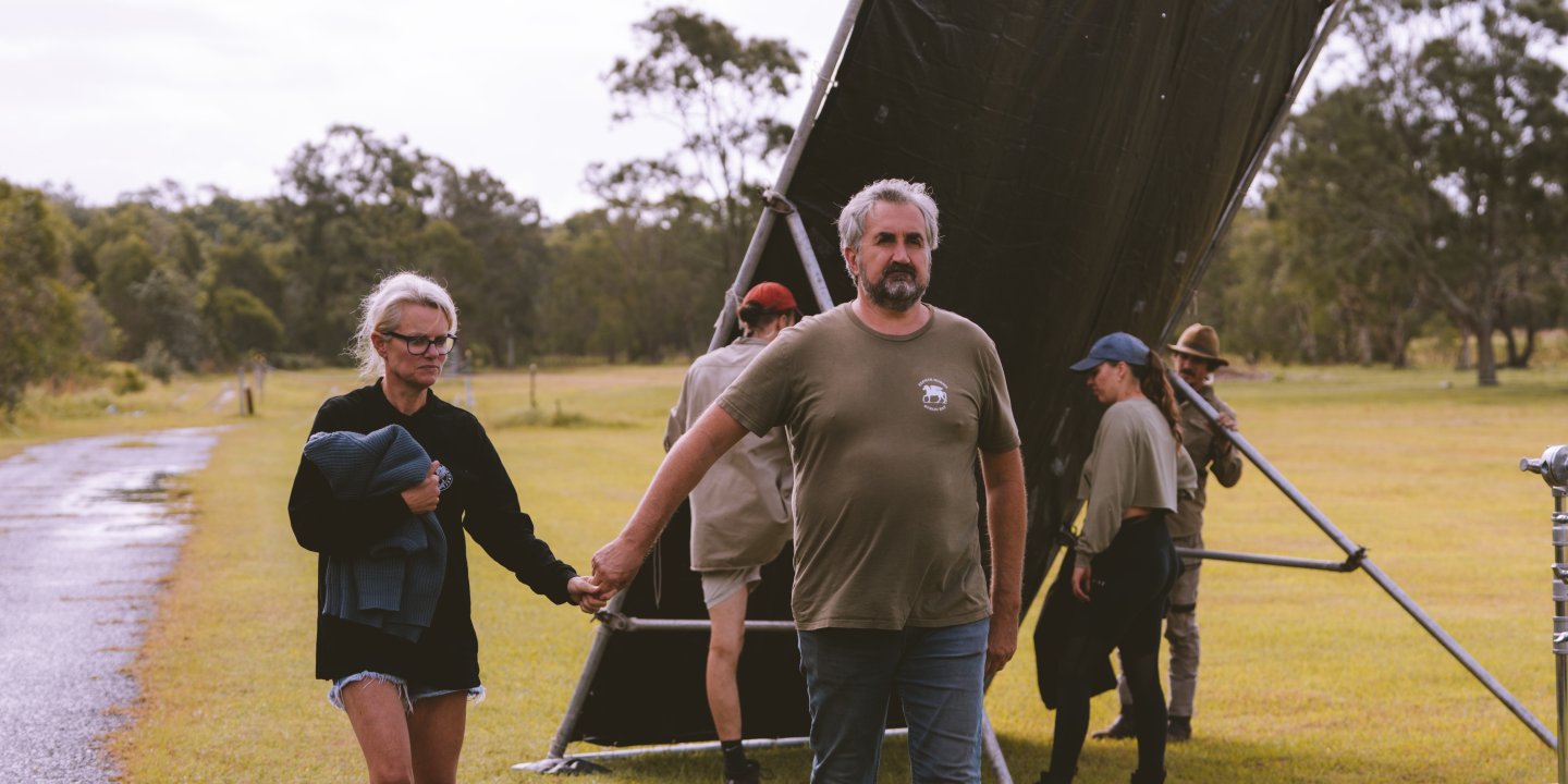 Picture of a man and woman on a film set