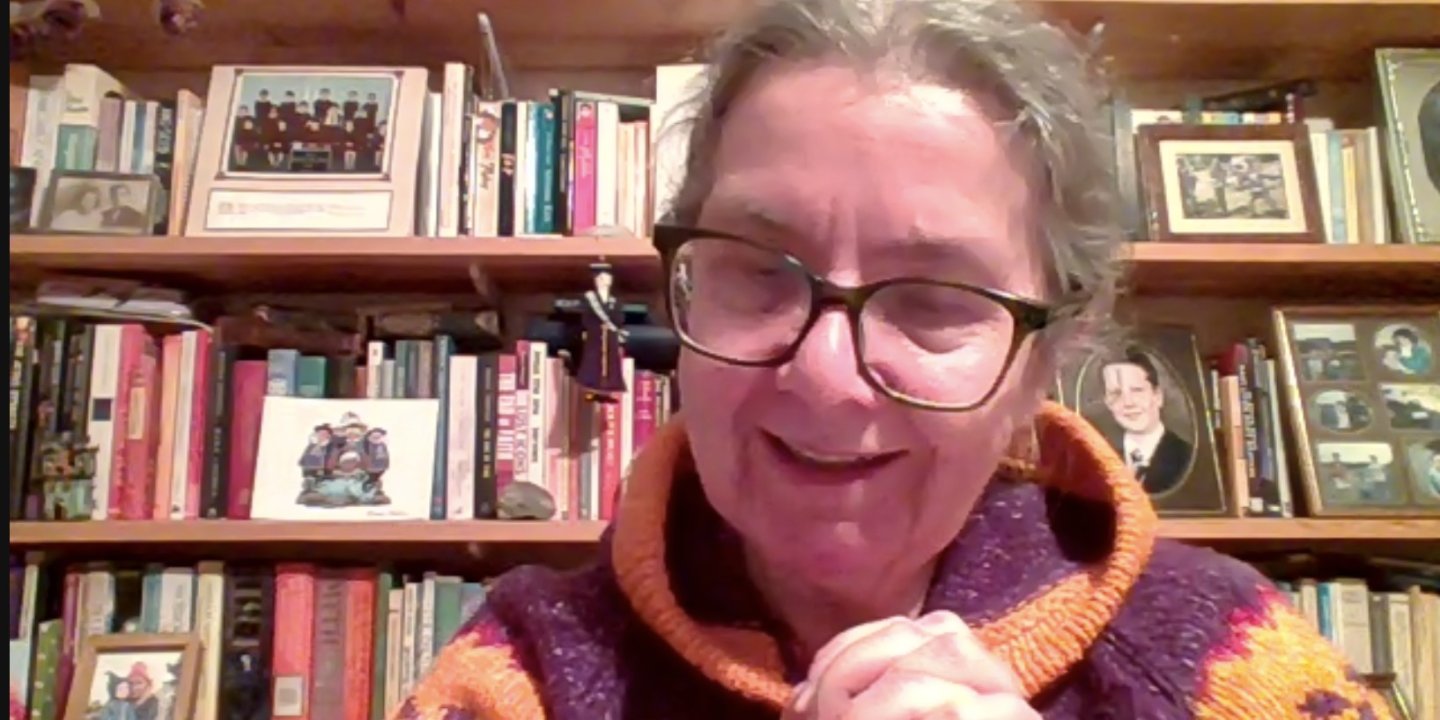 A screenshot of Annie attending a Zoom meeting - with pandemic hair!