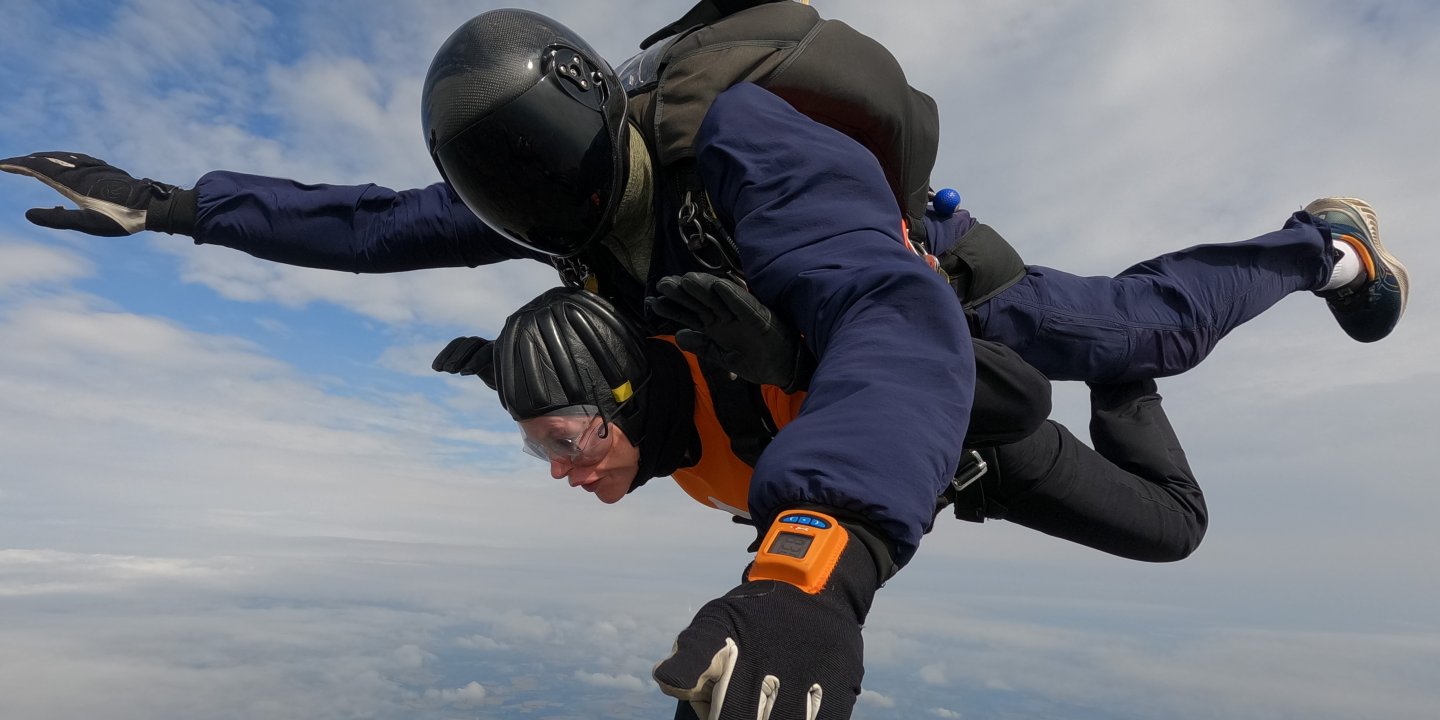 Susan taking part in a sponsored skydive for the MS Society