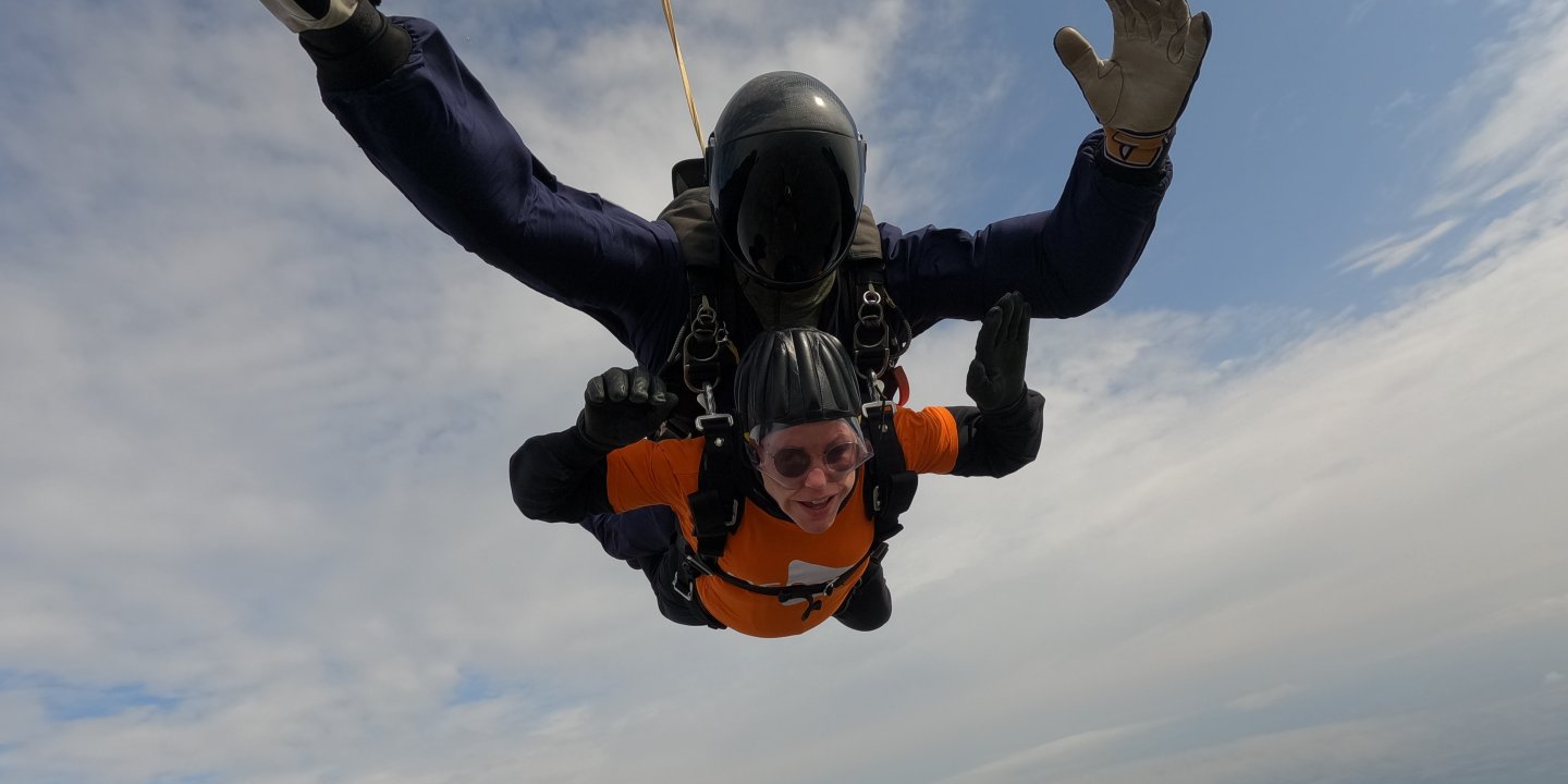 Susan taking part in a charity skydive for the MS Society