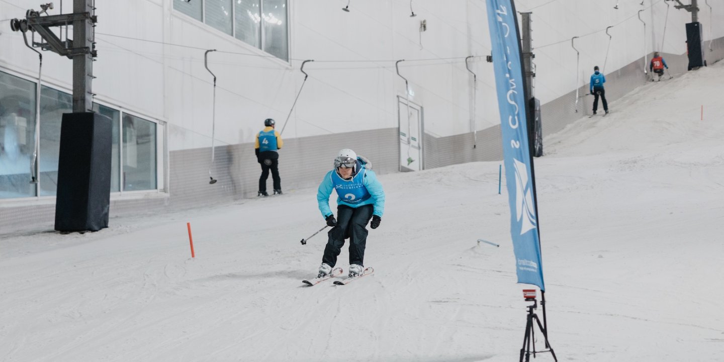 Emily skiing on an indoor slope