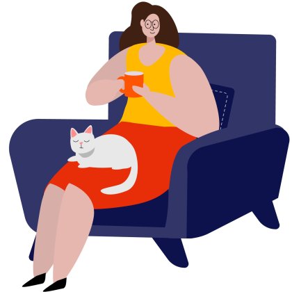 Illustration of a woman sitting on a chair with a cat