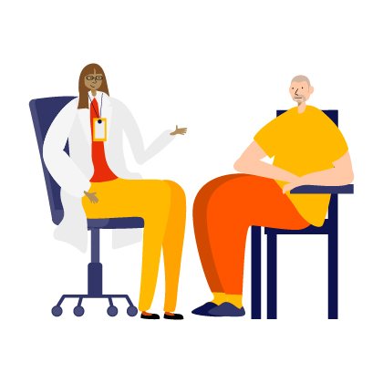 Illustration of person talking to a doctor