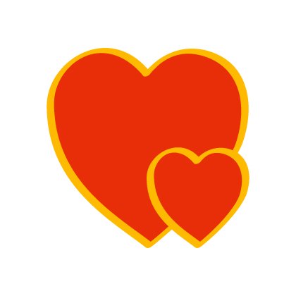 Illustration of two orange hearts with yellow outlines