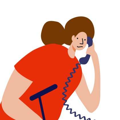 Illustration of person on the phone, holding a walking stick