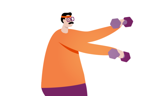 Illustration of person wearing sweatband lifting weights
