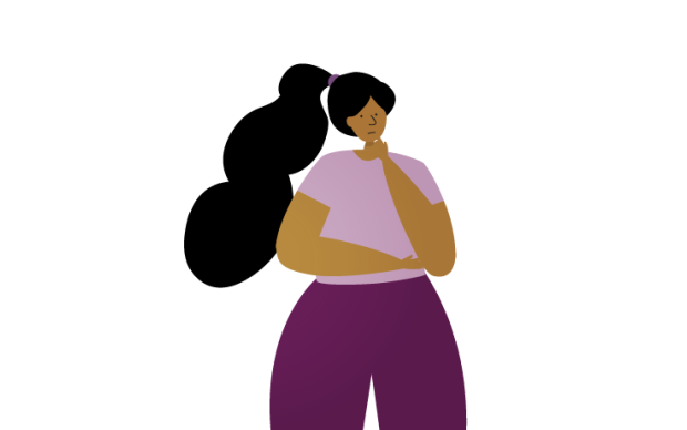 Illustration of person stood one arm folded hed resting on other hand