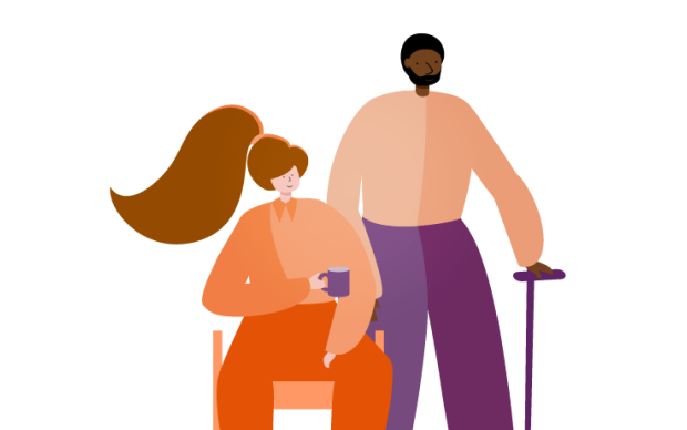 Illustration of seated person with other person using a stick stood next to them