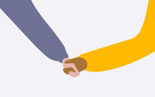 illustration of hands being held but seemingly by people far apart or reaching to each other