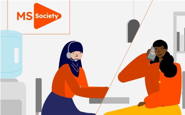 Illustration of a person on the phone to an MS Helpline worker