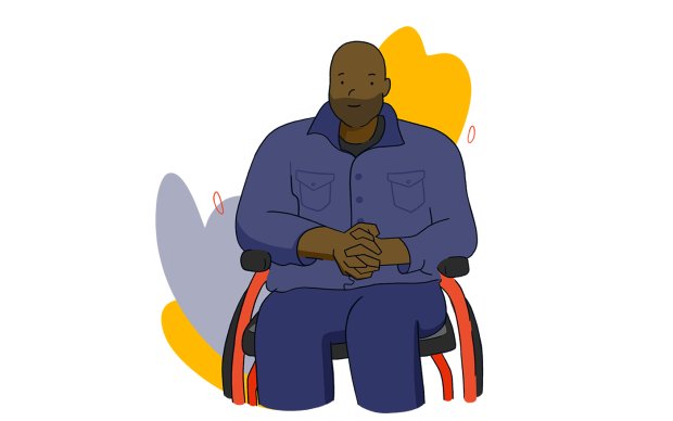 An illustration of a black man sat in a wheelchair