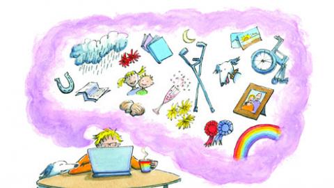 Writer at laptop - cartoon
