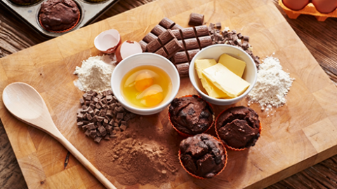 Cakes on a kitchen work surface