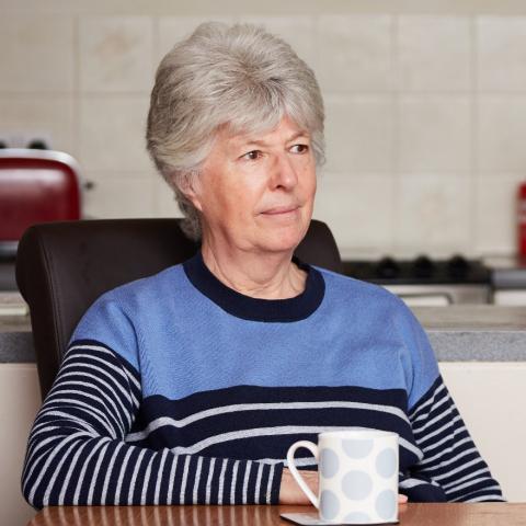 Clare Cowling with mug of tea