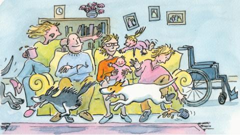 The Broons and pets in their living room - cartoon
