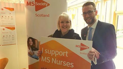 Image shows Niall and Stacey at the MS Society stand