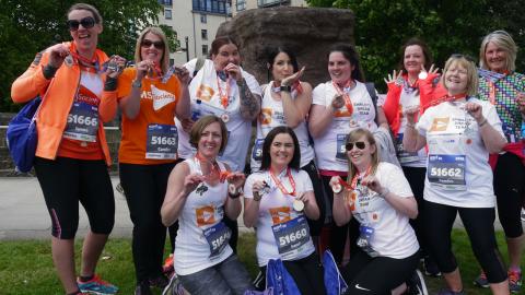 Shirley with her team of friends after finishing the 5k at the Edinburgh Marathon Festival