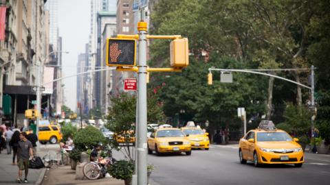 Yellow taxis on a New York road