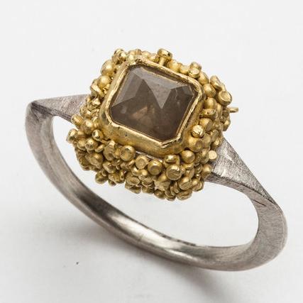 Yellow rosecut diamond, diamond beads, 18 carat gold