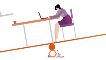 What is MS graphic shows woman sat at a table on a see saw that's tipping to the left 