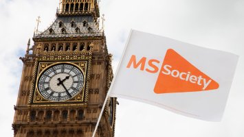 MS Society flag in front of Big Ben
