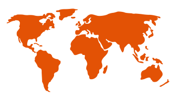 Image: a stylised map of the world with land in orange