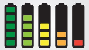 A graphic showing fully charged and lesser charged batteries