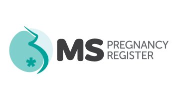 The MS Pregnancy Register logo with an illustration of a pregnancy bump