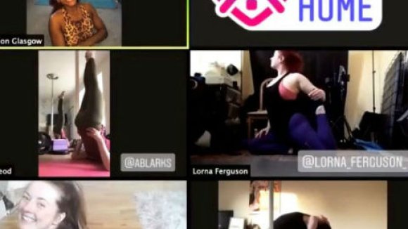 Screenshot of people taking part in the Zoom pole fitness class