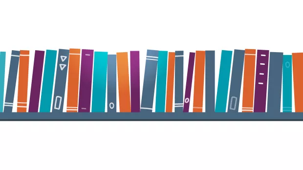 a graphic showing a bookshelf with books on it