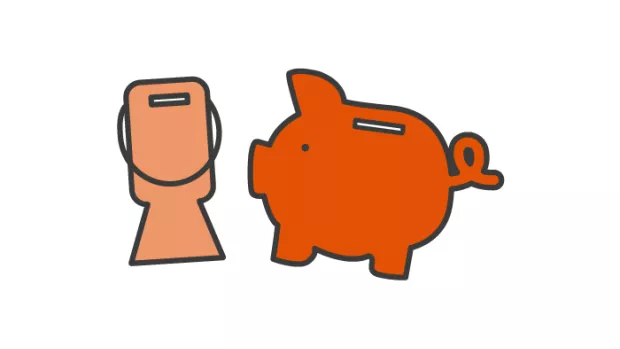 Graphic: collecting tin and piggy bank