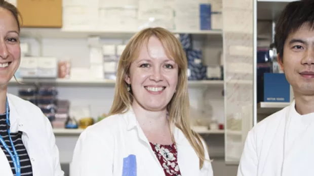 photo: three scientists in lab coats 