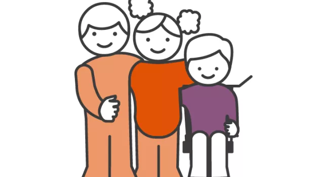 A Support graphic showing a family of three