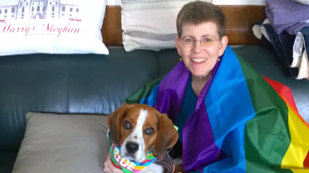Board of trustees member Susan and her dog