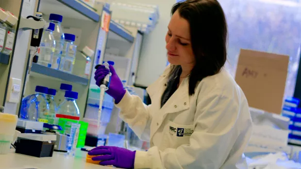 Alessandra Dillenburg working in lab