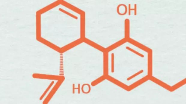 illustration of Sativex spray and molecular structure for cannabis