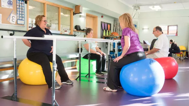 Photo: Group of people with MS exercising with exercise balls together