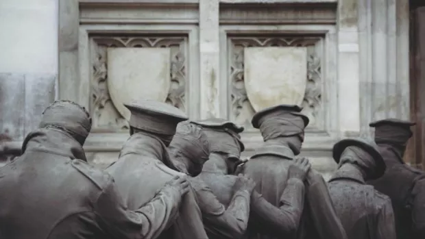 Detail of bronze soldiers sculpture