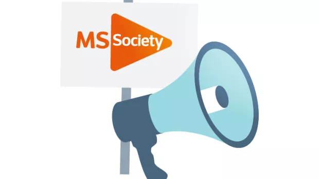 Illustration of MS Society placard and a megaphone.