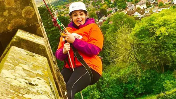 Woman taking part in MS Society abseil