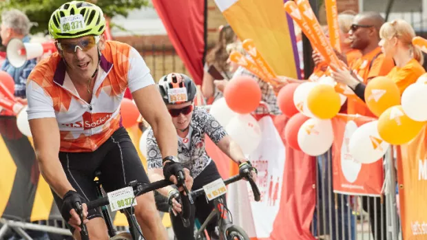 a man cycling in the london to brighton event