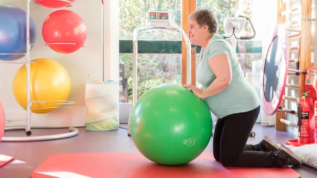 a photo of a Woman with an exercise ball