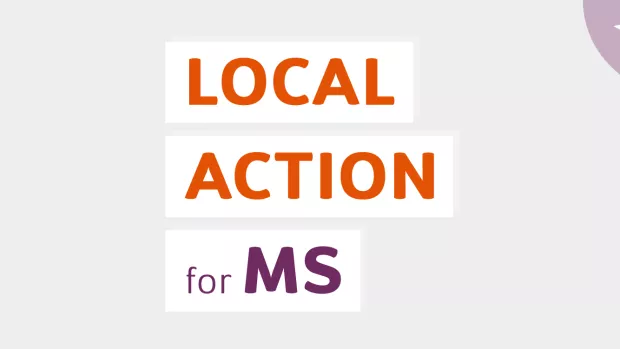 Graphic of a megaphone and placard. Text reads: Local actions for MS