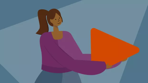 Illustration of a woman holding out an organge triangle