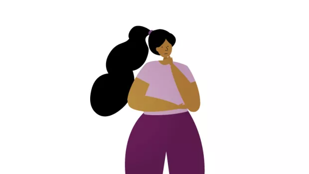 Illustration of person stood one arm folded hed resting on other hand