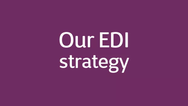 Purple banner with our EDI strategy written on it