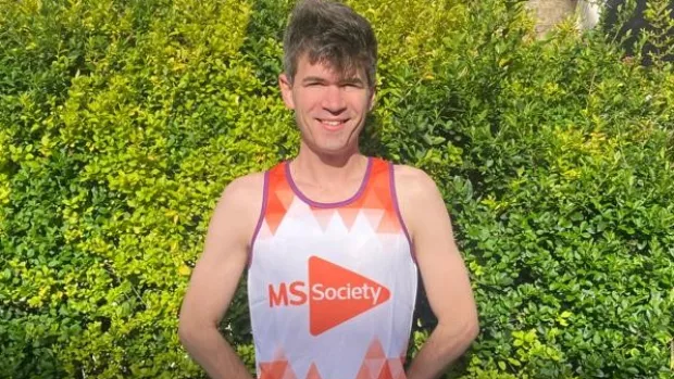 Ivo Graham wearing an MS Society running vest
