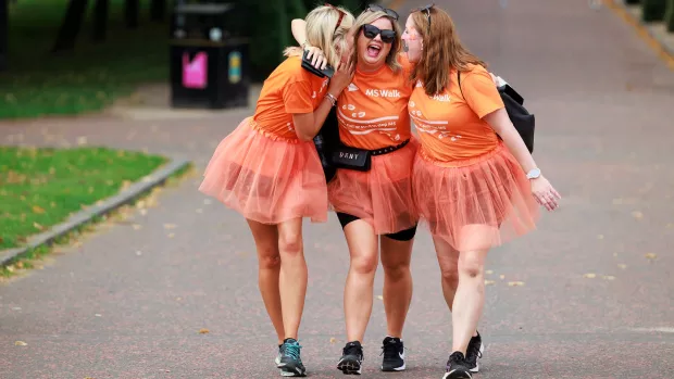 Three women taking part in MS Walk Glasgow